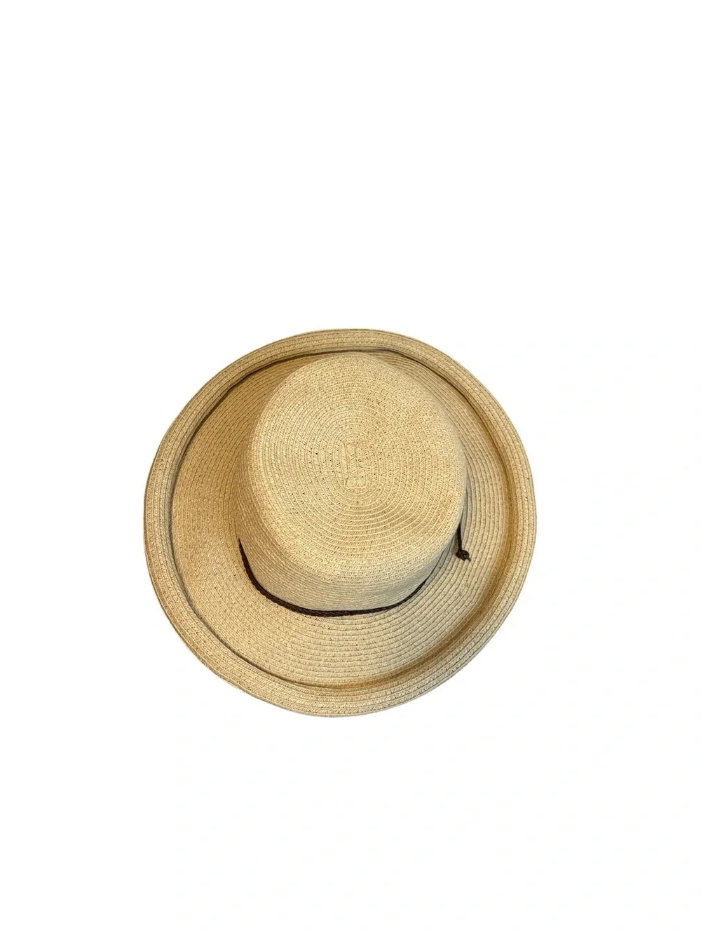 Nine West Straw Hat Rolled Brim Braided Band Accent Tan & Brown